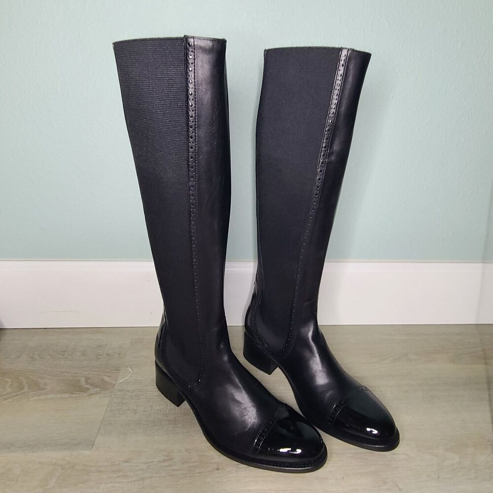 The OFFICE OF ANGELA SCOTT Black Leather Mr. Brigitte Tall Boots Size 11/ 41 New